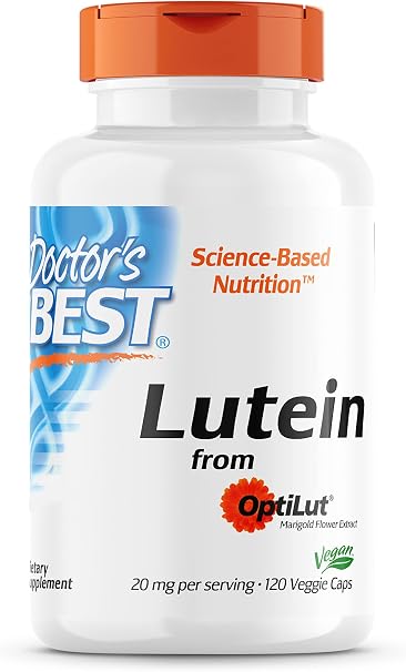 Doctor's Best Lutein with Optilut 10 mg 120 Vegan Capsules Carotenoid Zeaxanthin Laboratory Tested High Dose Soy Free Gluten Free