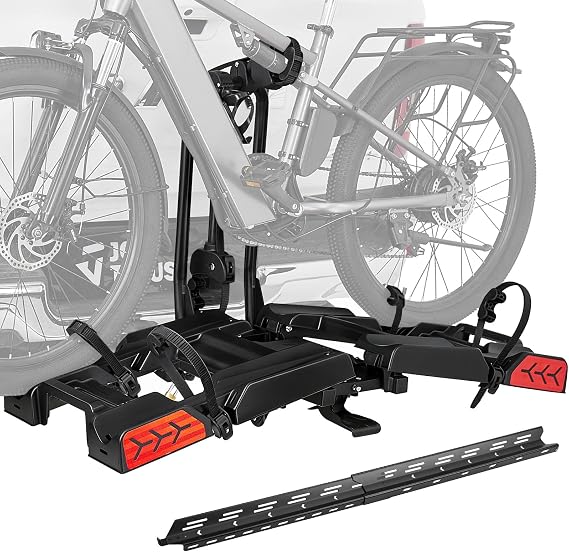 Joytutus ヒッチeバイクラック スロープ付き Eバイク2台用 容量200ポンド 車 Suv トラック用 傾ける簡単 折りたたみ式自転車キャリア プラットフォームマウント 2インチレシーバー用 最大5インチのファットタイヤに対応