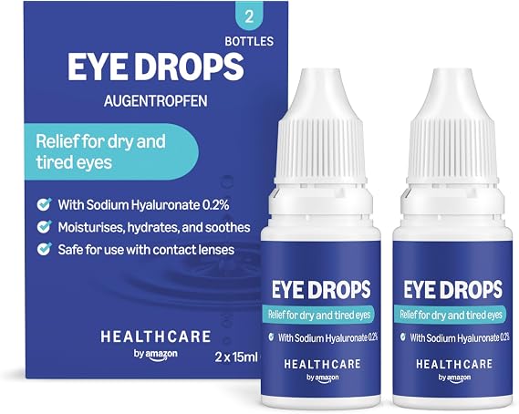 Healthcare by Amazon Eye Drop with Sodium Hyaluronate 0.2%, 15ml (Pack of 2) (Formerly an Amazon Basics Care Brand, Same Product)