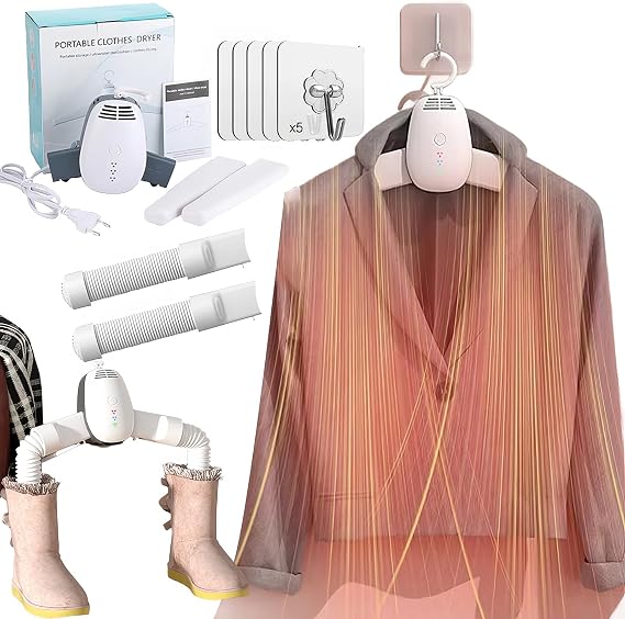 Portable Electric Clothes Dryer Shoe Dryer 2 In 1, Travel Mini Heated Clothes Dryer Rack with Removable Clothes Hanger, 2 Levels of Hot Air Drying, Heated Clothes Airer for Rvs Apartments