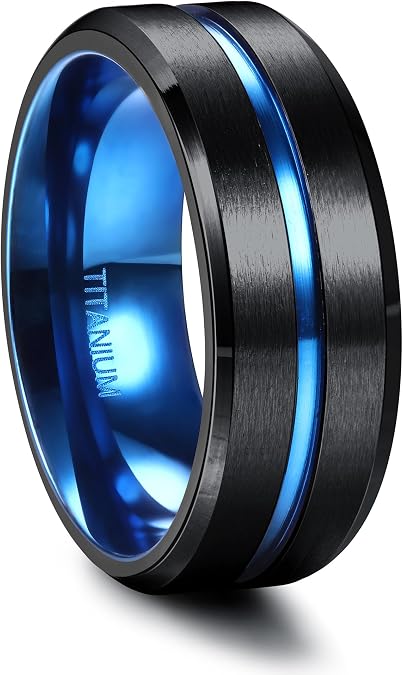 FIOROYAL G23 Titanium Ring for Men 8MM Black Mens Rings Size O-Z1/2