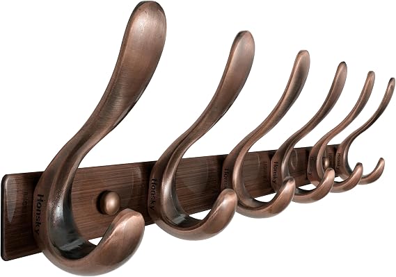 HONSKY Wall Coat Rack- Stylish,44cm Metal Coat Hanger Wall Mounted,Heavy Duty 6 Hooks Wall Coat Hook for Hallway, Bedroom, Behind Door Hanging Coat,Clothes,Hat,Jacket,Antique Copper