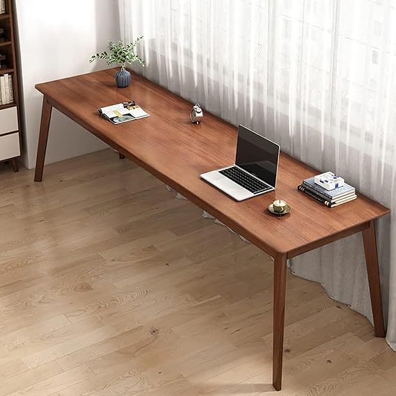 Mid-Century Modern Walnut Wood Desk, Extra Large Two-Person Office Desk, Home Office Computer Desk, Solid Wood Writing Desk, Double Workstation (160x50x75cm/63x20x30in)
