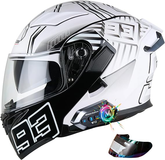 Bluetooth Modular Motorbike Helmet, ECE Approved Flip-Up Full Face Motorcycle Helmet with Dual Visors, Built-in Speakers, for Adult Men Women Riders