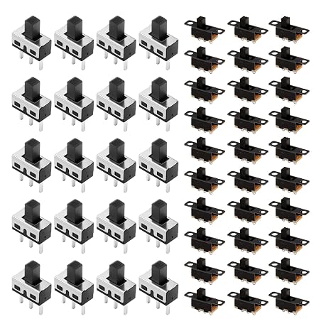 50PCS SS12D10 and SS12F15 Mini Slide Switches 3-Pin SPDT Micro Switches with 2 Positions – Vertical and Panel-Mount Mini Toggle Switch for Audio Devices, Electronic Projects and PCB Applications