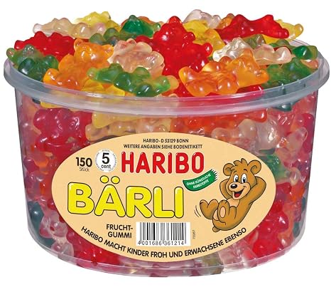 Haribo - Bärli - Large Gummy Bears - Fruit Gums 150 Pieces 1200 g in a Round Tin