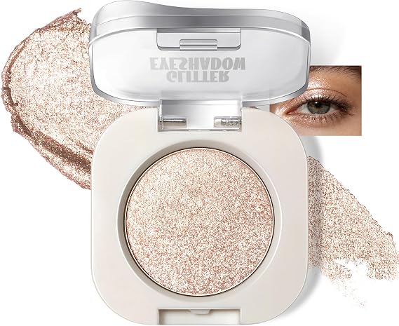 Noerrors Glitter Eyeshadow Sheer Glow Shimmer Sparkle Eyeshadow Palette, Shimmer Fine Powder Blendable Moonlight Champagne Creamy Eye Shadow, High Pigment Shiny Multiuse Highlight Makeup for Women #11