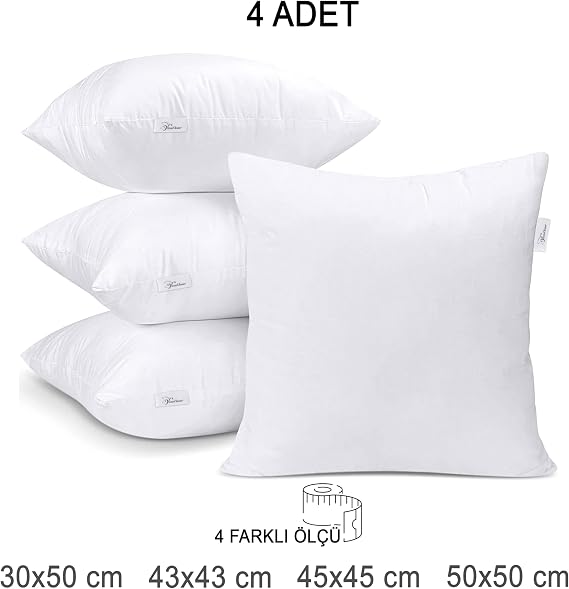 Vionel Home Premium Kare Kırlent İç Yastık 1.Kalite Elyaf Dolgulu Oyuncu Koltuk Yastığı (4 Adet, 43x43)