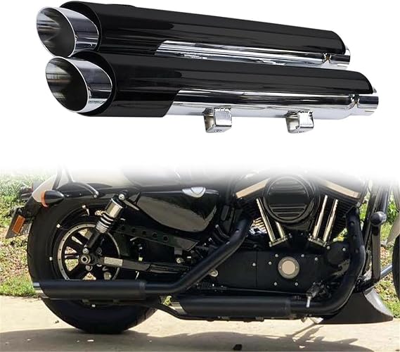 Replace Exhaust For Harley For Davidson Sportster Forty-Eight XL1200X 2014-2022 Motorcycle Slip Ons Mufflers Silencer Slip-On Exhaust Pipe And(Black- Silver)