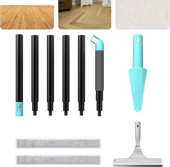 Extendable Window Cleaning Pole 2 in 1 Window Cleaning Brush with 154CM Telescopic Handle, Silicon Window Squeegee Microfiber Glass Wiper Window Cleaning Equipment for Shower Glass Mirror Door Car