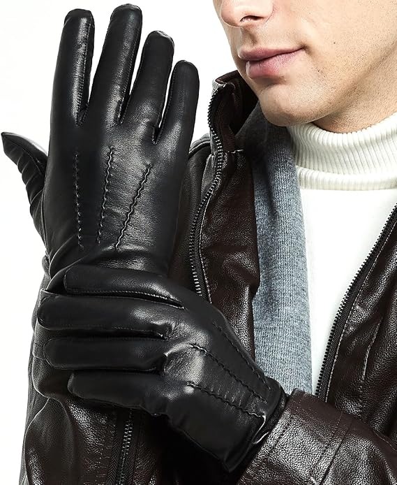 Men's Winter Genuine Sheepskin Leather Warm Gloves Cashmere or Wool Lining