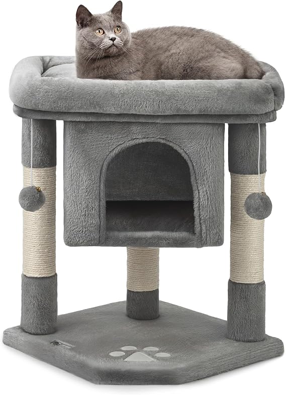 Lionto Scratching Tree with Cave, Bed and Sisal, 60 cm, Dark Grey