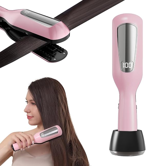 Split end Remover, Portable Mini Hair Repair Tool with Negative Ion Caring for Split Ends, Broken, Dry, Brittl, Damaged Hair Trimmer with LED Display (Pink)