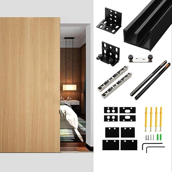 Soft Close Invisible By-Passing Door Rail, Sliding Door Track for Bedroom/Bathroom/Laundry, Cuttable Aluminum Alloy Floating Door System,1.5m/4.9ft