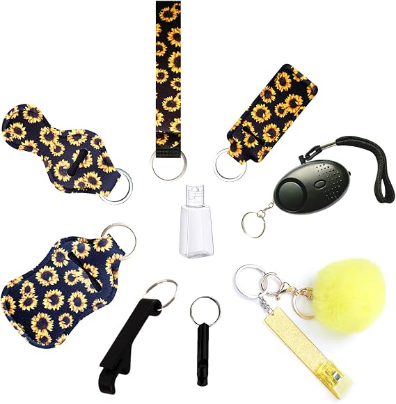 Self Defense Keychain Keyring Set for Women and Kids, Safety Keychain Accessories Decoration, with Personal Alarm Card Puller Wristlet