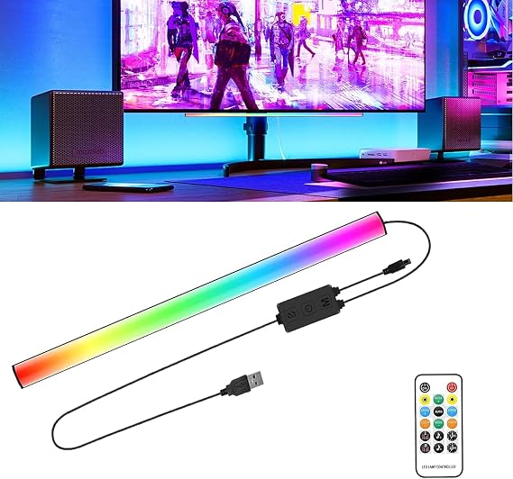 RGB LED Light Bar with Music-Sync RGB Effects - Dimmable Color Changing Lighting for Gaming, Home Decor and Office - USB Powered Light Strip [Energy Class A]
