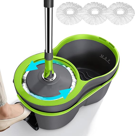 MASTERTOP Spin Mop and Bucket Set, Foot Pedal Hands Free Floor Mop System