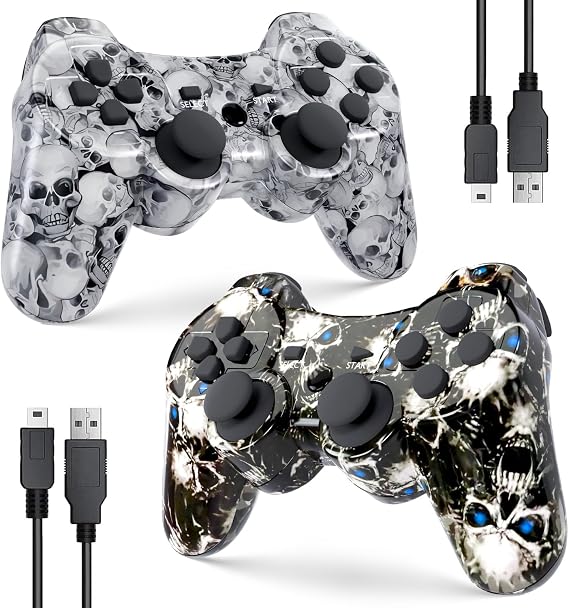 Degulan Wireless Controller for PS-3 High Performance Gamepad Joystick Remote Compatible with Play 3 (Black Ghost, White Skull)