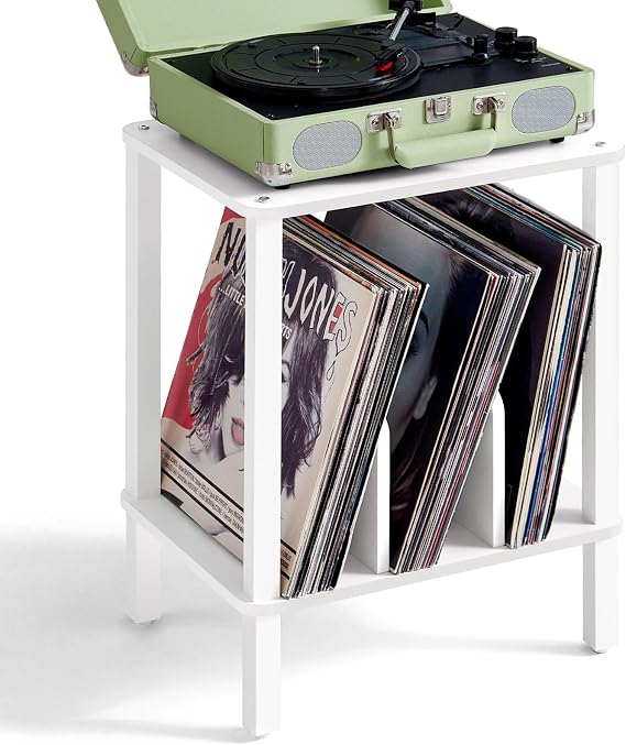 LELELINKY 2-Tier Record Player Stand for Vinyl Records Storage End Table
