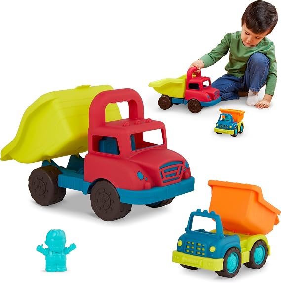B. toys Grab-n-Go Truck Set, Big and Mini Dump Trucks for Toddlers