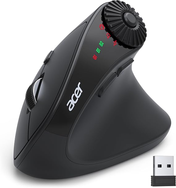Acer Bluetooth Wireless Mouse (BT 5.2+2.4G), Ergonomic Mouse 4000 dpi