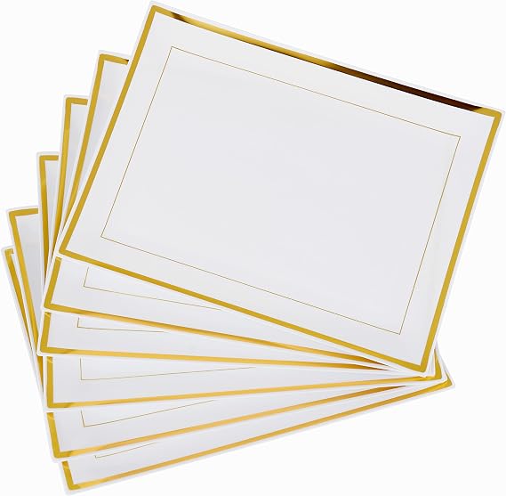 MATANA 6 Rectangular White Plastic Trays with Gold Edge for Appetizers - 30 x 23 cm - Buffets, Weddings, Birthdays, Christmas, Parties - Sturdy and Reusable