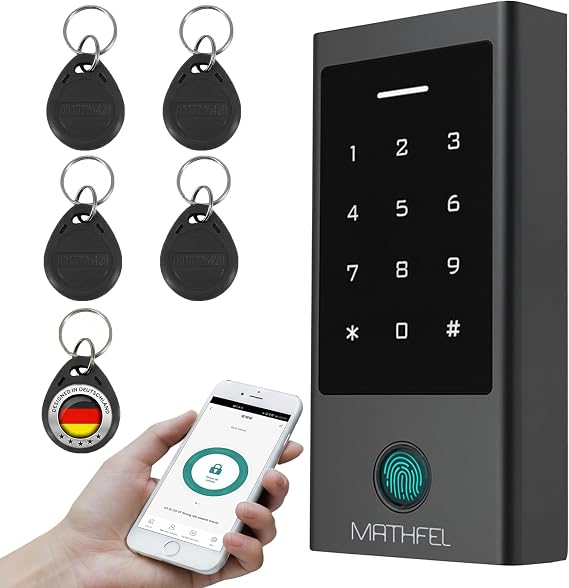 MATHFEL Smart Lock Access System with Fingerprint & RFID - Electronic Door Lock for Front Door IP66 Code & Transponder Electric Door Lock Outdoor Automatic Smart Door Lock