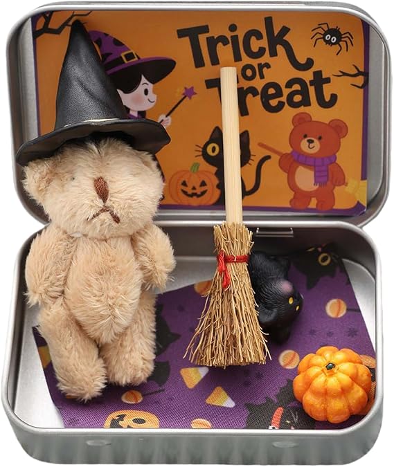 Halloween Bear in A Box for Trick Or Treat with Witch Hat for Family and Friends
