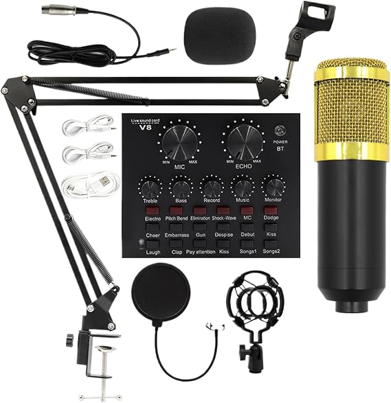 Recording Microphone Set Streaming Sound Card Mike Stand Recording Studio