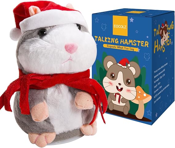 Eocolz Talking Hamster Repeats What You Say Mimicry Pet Plush Buddy Electronic Mouse Interactive Toy Funny Kids Stuffed Toys Children Early Learning for Girl and Boy Gift