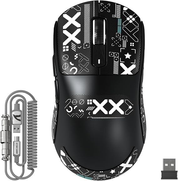 ATTACK SHARK X3MAX 49g SUPERLIGHT Mouse, PixArt PAW3950 Gaming Sensor, 6 Adjustable DPI Up to 420000, BT/2.4G Wireless/Wired Gaming Mouse, 100M Clicks Microswitches, for PC/Xbox/Mac, Black & Grip Tape