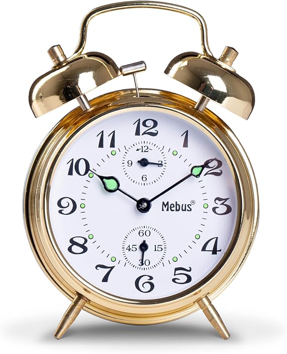 Mechanical elevator alarm clock with classic bell ringing, light pointers — more retro is not possible/Color: Gold