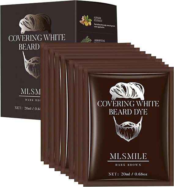 For Men Mustache & Beard Dye, Men's Beard & Hair Dye Shampoo, 10-Minute Instant Color for Beards, Mustache & Hair, Gentle for Sensitive Skin, No Skin Irritation (Dark Brown, 6.8 Fl Oz)