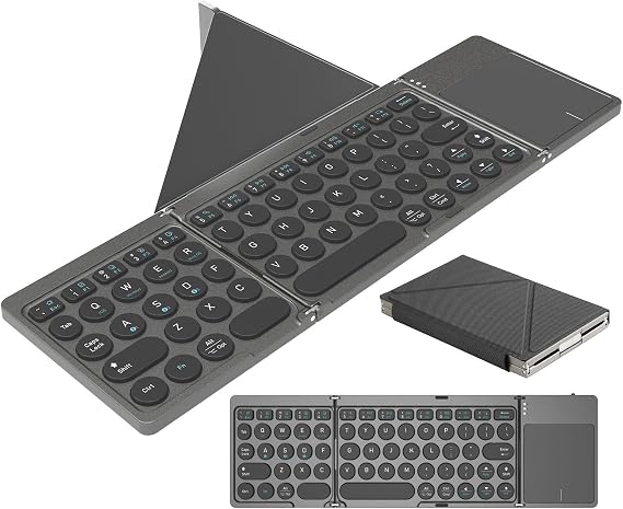 Foldable Bluetooth Keyboard Portable Wireless Keyboard with PU Leather Cover Touchpad, Pocket-Sized Travel Keyboards for iPad Tablet Laptop iOS Android Smartphone PC Windows