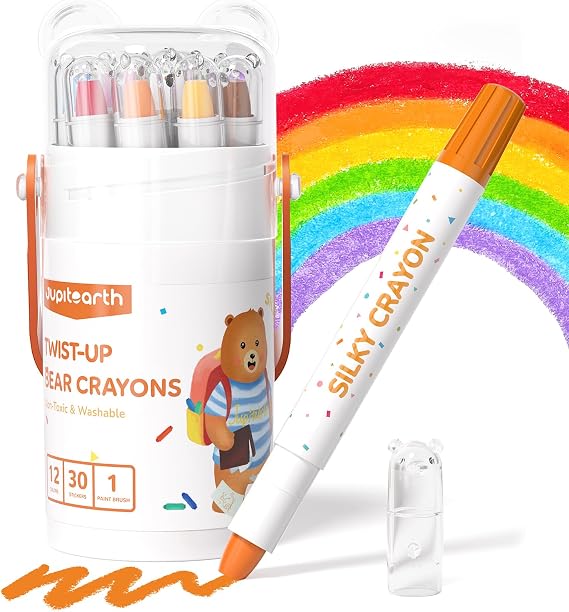 JUPITEARTH Silky Crayons for Toddlers 4-8, Twist & Non-Toxic, 12 Colors