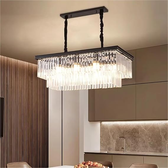 Modern Crystal Rectangular Pendant Light 80cm Interchangeable Colors (Black) Ideal for Living Room Hotel Lobby Dining Room Bedroom Elegant Home Decor