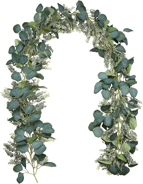 Briful 6FT Artificial Eucalyptus Garland 182cm Faux Eucalyptus Leaf Garlands, Fake Plants Greenery Garland Hanging Plant for Garden Wedding Arch Wall Table Decor