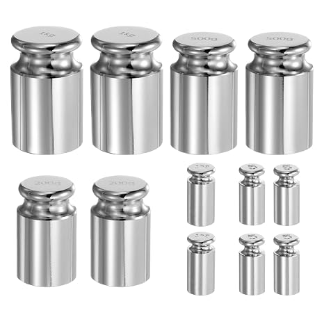 sourcing map 12pcs Calibration Weight Set 5g 10g 200g 500g 1kg M1 Precision Chrome Plated Steel for Digital Balance Scales
