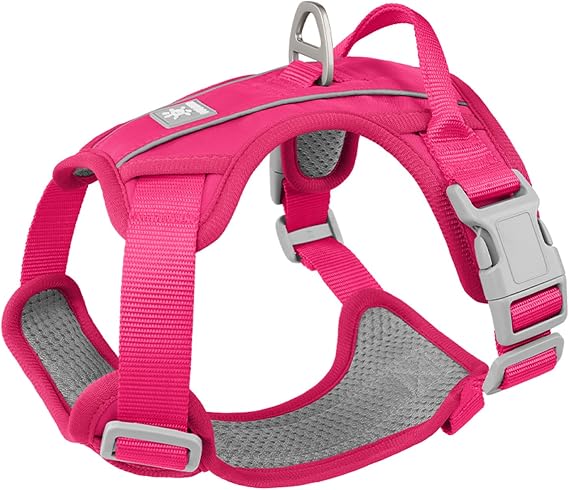 Dog Harness Small Medium Large, No Pull Adjustable Soft Dog Harness with Front Clip, Anti Pull No Choke Reflective Breathable Pet Vest with Easy Control Handle (Rose Red, S)