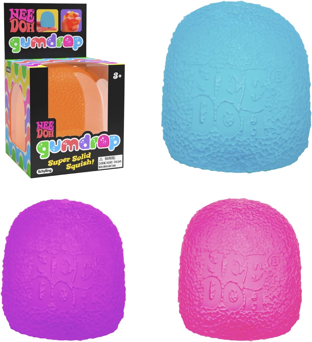 Schylling NeeDoh Gumdrop Super Solid Crush Textured Sensory Toy, 2.5" Tall, Colors May Vary Pack of 1