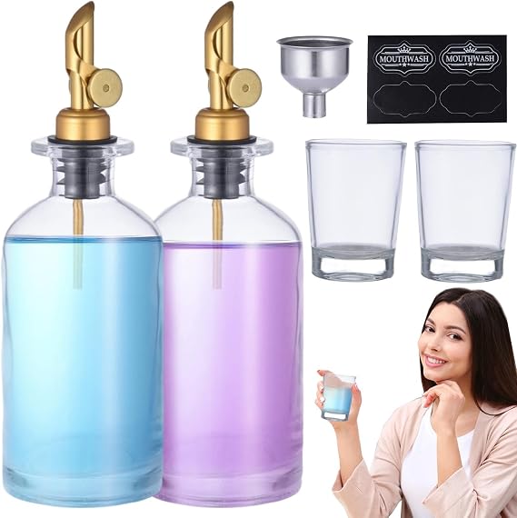 Mouthwash Bottle for Bathroom Refillable Round Bottles Mouth Wash Pump