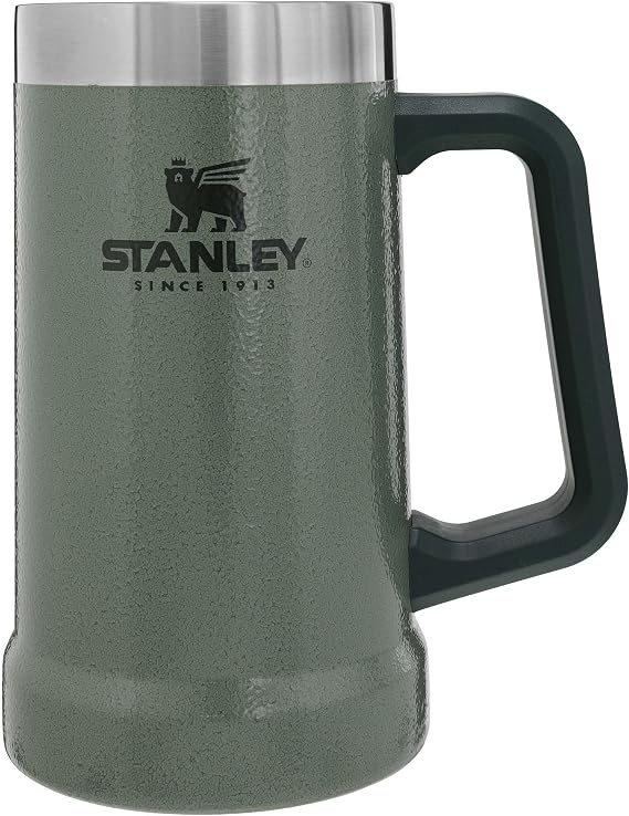 Stanley 1913 Adventure Vacuum Stone 709 ml Thermal Mug with Handle Keeps Beer Cold for 7 Hours Vintage-Inspired Thermal Beer Mug Dishwasher Safe Hammertone Green