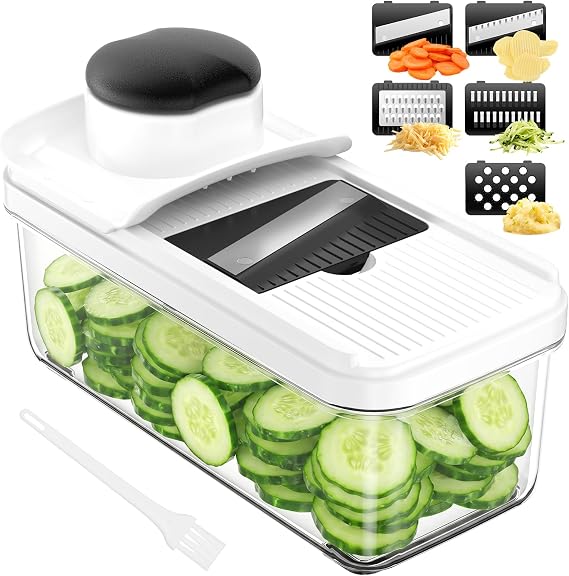 Professional Kitchen Mandolin, Vegetable Slicer, Vegetable Grater with 5 Interchangeable Sharp Blades, Potato Cutter Tomatoes Cucumbers Cheese Fruits (Black)
