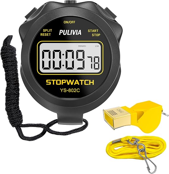 Stopwatch Timer Only Stopwatch Mode with Whistle, ON/OFF Silent Large Display Simple Operation, Digital Stop-watch for Sports Coaches PE-teachers Referees, Black
