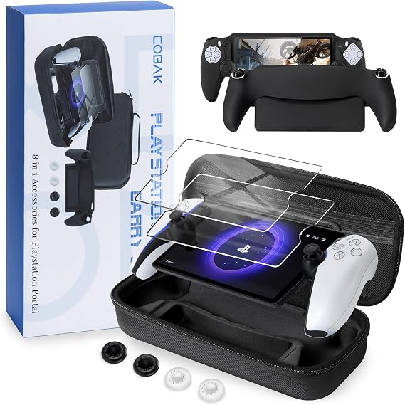 CoBak Accessories Bundle for PlayStation Portal - 1*Carrying Bag with 2*Screen Protector, 1*Grip Case, 4*Keycaps, Black