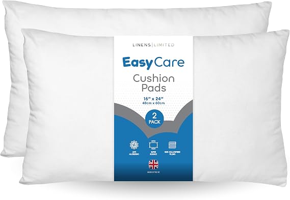 Linens Limited - Cushion Insert 40cm x 60cm, Made in the UK, Soft and Plump, Non-Allergenic Sofa Cushion Pad, Easy to Clean, Large Cushion Inner, Perfectly Fits Covers (White) (2 Pack)