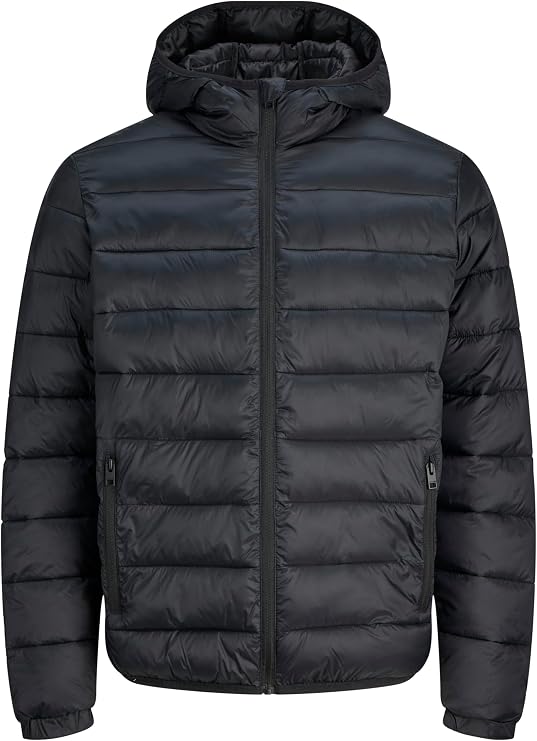 JACK &amp; JONES Men's Puffer Jacket With Full Zip Long Sleeve Hooded Jacket for Men, Size- S to 2XL