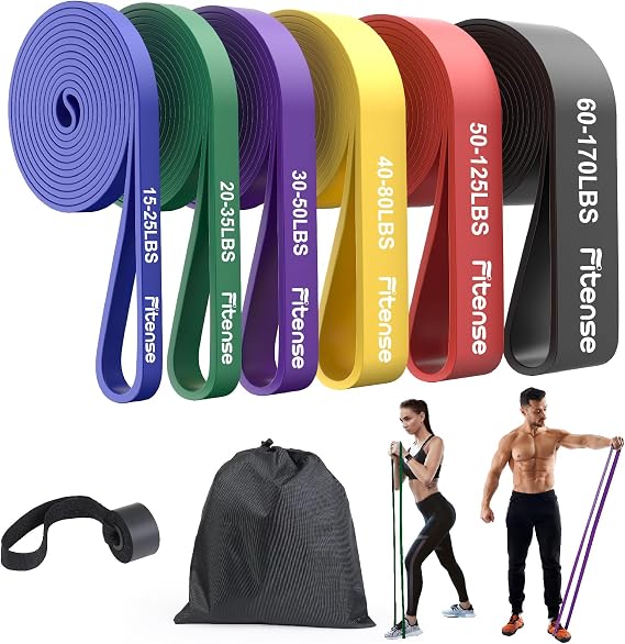 Fitense Resistance Bands Set - Pull Up Bands for Men Women, Exercise Bands Resistance with Door Anchor, Training Poster & Pouch for Body Stretching, Pull Up Assist