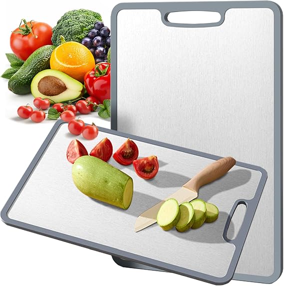 Titanium Chopping Board Double-Sided Non-Slip Silicone Edging Pure Titanium Cutting Boards for Kitchen - Double-Sided Dinner Plate – defrosting Tray ECO-Durable and Easy to Clean (Small)
