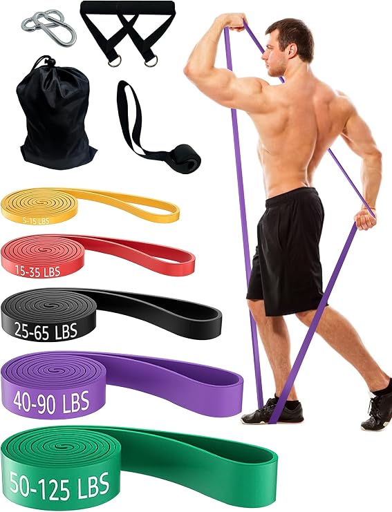 Resistance Bands Pull Up Assistance Bands, Long Exercise Workout Bands Set with Handles and Door Anchor, Elastic Band for Working Out, Body Stretching, Muscle Training, Men Women